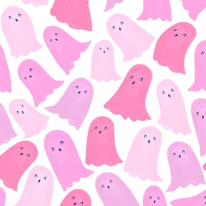 Pink Ghost Fabric, Cute Halloween Fabric, Girl Halloween, Colour & Joy, Quilting Cotton, Knit Fabric, Canvas, French Terry, Broadcloth