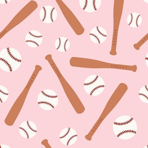 Pink Baseball Fabric, Girl Baseball Fabric, Fabric by the Yard, Prue Melanie, Quilting Cotton, Knit Fabric, Canvas, Minky, Broadcloth