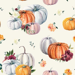 Watercolor Pumpkin Floral Fabric, Fabric by the Yard, Fall Fabric, Michelle Hemeon, Quilting Cotton, Knit Fabric, Sateen, Minky, Canvas