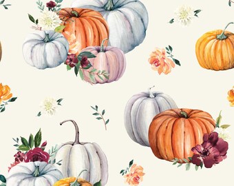 Aquarell Kürbis Blumenstoff, Meterware, Herbst Stoff, Michelle Hemeon, Quilt Baumwolle, Strickstoff, Satin, Minky, Leinwand