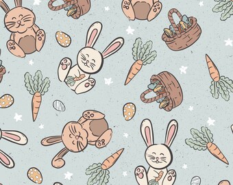 Blue Easter Bunny Fabric, Cute Easter Fabric, Fabric by the Yard, Brittany Frost, Quilting Cotton, Sateen, Knit Fabric, Canvas, Fat Quarter