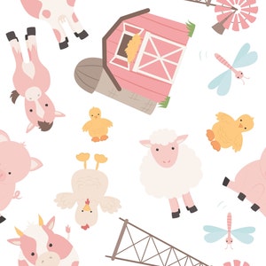 Cute Farm Animal Fabric, Fabric by the Yard, Barn Fabric, Tori Egeler, Quilting Cotton, Apron Fabric, Knit Fabric, Organic Cotton, Canvas