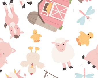 Cute Farm Animal Fabric, Fabric by the Yard, Barn Fabric, Tori Egeler, Quilting Cotton, Apron Fabric, Knit Fabric, Organic Cotton, Canvas