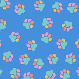 Blue Dog Paw Fabric, Dog Print Fabric, Fabric by the Yard, Colour and Joy, Quilting Cotton, Knit Fabric, Canvas, Minky, Sateen, Jersey