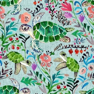 Sea Turtle Fabric, Fabric by the Yard, Quilting Cotton, Swim Fabric, Bamboo, Cotton Spandex, Broadcloth, Boardshort Fabric, Linen Canvas