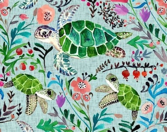 Sea Turtle Fabric, Fabric by the Yard, Quilting Cotton, Swim Fabric, Bamboo, Cotton Spandex, Broadcloth, Boardshort Fabric, Linen Canvas