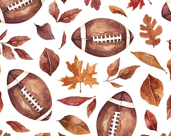 Fall Football Fabric, Fall Leaves, Fabric by the Yard, Sports Fabric, Cate & Rainn, Quilting Cotton, Bamboo, Rib Knit, French Terry, Minky