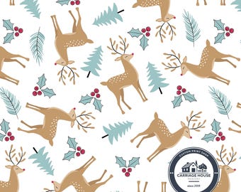 Reindeer Christmas Tree Fabric, Holiday Print, Julie Storie Design