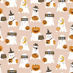 Tela de fantasmas descarados, tela cortada a medida, tela de Halloween, Kathrin Woo, algodón acolchado, bambú, jersey, algodón spandex, felpa francesa