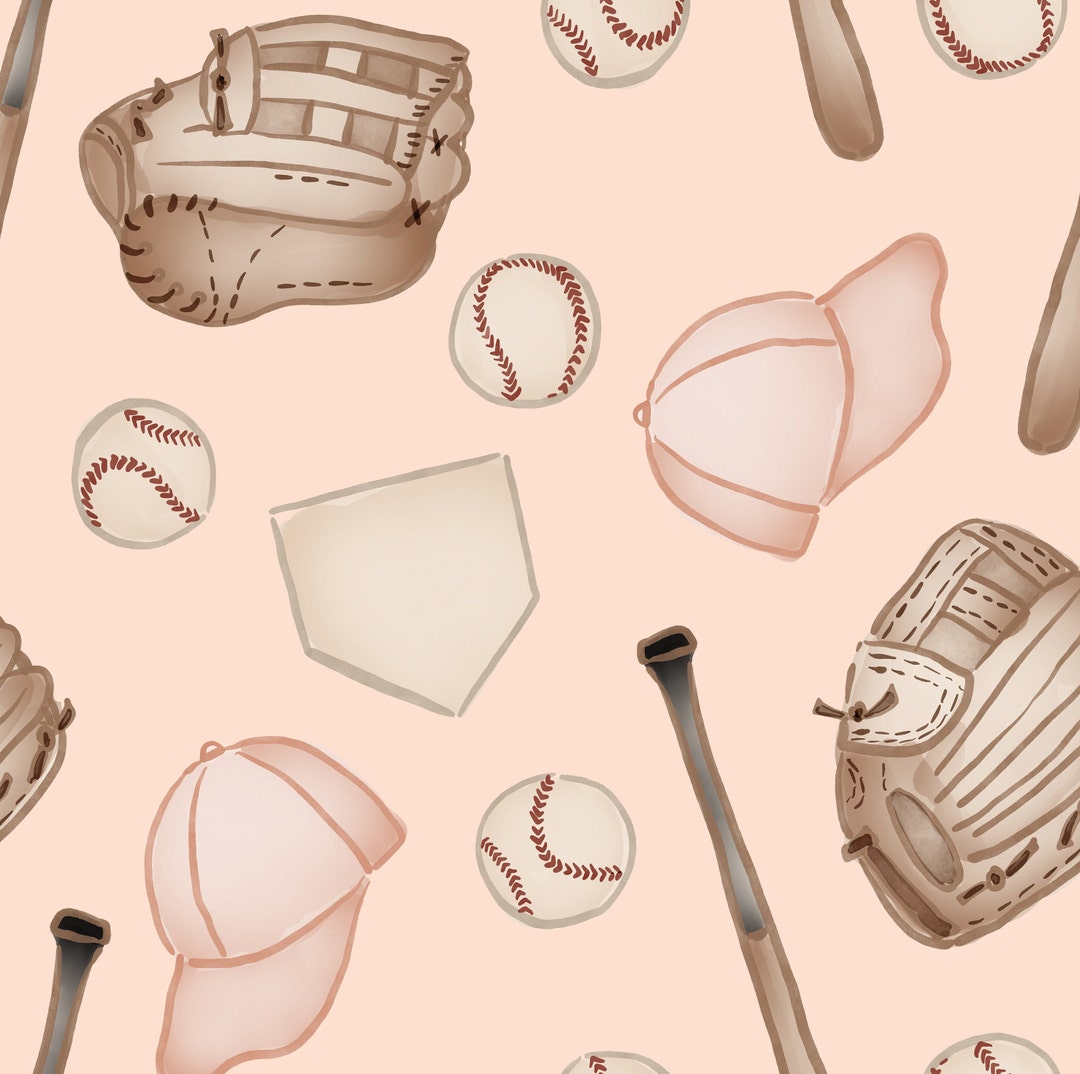 Pink Baseball Pattern Pink Baseball Fabric, Girls Baseball Fabric, Fabric by the Yard, Tate ...