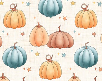Orange and Blue Pumpkin Fabric, Fabric by the Yard, Fall Fabric, Krystal Winn, Broadcloth, Quilting Cotton, Minky, Knit fabric, Canvas