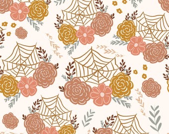 Spider Web Floral Fabric, Boho Halloween Fabric, Fabric by the Yard, Heather Design Co, Quilting Cotton, Knit Fabric, Canvas, Minky, Jersey