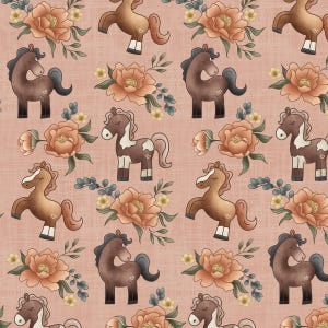 Rosa Pferd Blumen Stoff, Pony Stoff, Meterware, Krystal Winn, Pferd Quilt Stoff, breiter Stoff, Leinwand, Satin, Minky, Strickstoff