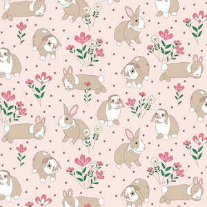 Floral Bunny Fabric, Fabric by the Yard, Easter Fabric, Hey Cute Designs, Sewing, Quilting, Organic Cotton, Knit Fabric, Cotton Spandex