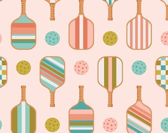 Pinker Pickleball Stoff, Retro Sport-Stoff, Meterware, Lily Girl Papier, Quilt Baumwolle, Strickstoff, French Terry, Bambus, Minky