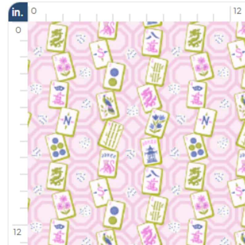 Tela de fichas de Mahjong rosa, estampado de juego chino, papel Lily Girl imagen 2