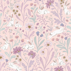 Easter Floral Fabric, Fabric by the Yard, Bunny Flower Fabric, Wildflower Lane, Quilting Cotton, Knit Fabric, Canvas, Jersey, French Terry