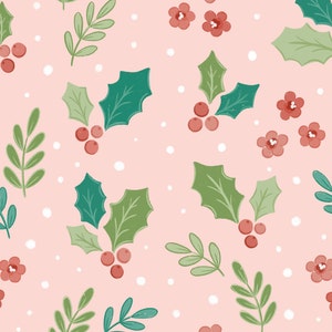Rosa Holly-tyg, Elyse Breanne Design, Jultyg, Tyg på metervara, Quiltning av bomull, Jersey, Bambu, Kanvas, Ribbad stickning, Spandex