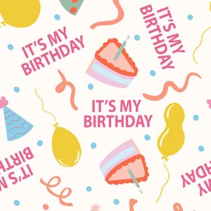 Birthday Party Fabric, It&#39;s My Birthday Fabric, Fabric by the yard, Prue Melanie, Quilting Cotton, Knit Fabric, Canvas, Minky, Spandex