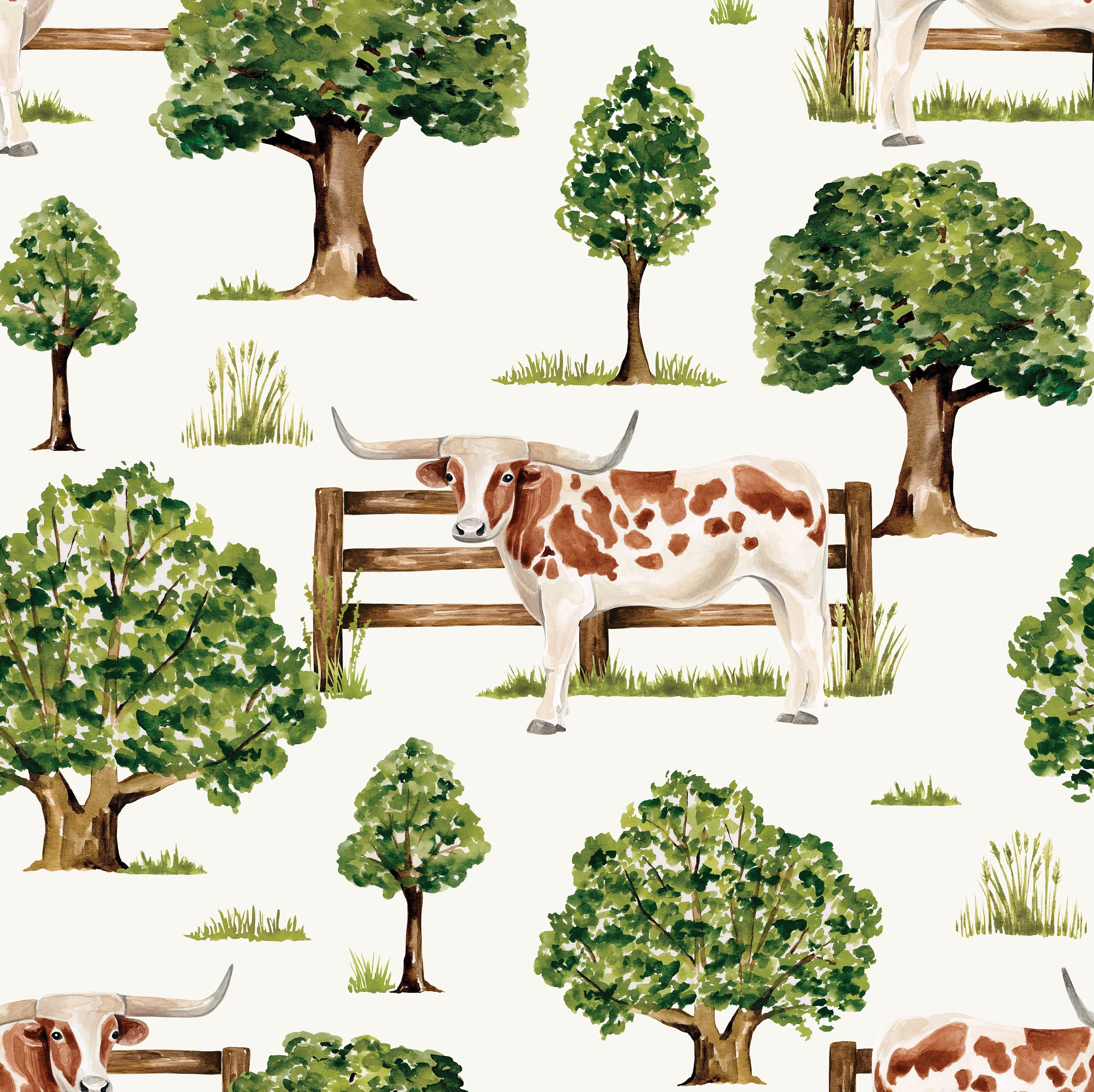 Cow Fabric, Texas Longhorn Fabric, Fabric by the Yard, Cate and Rainn, Quilting Cotton, Knit Fabric, Canvas, Sateen, Organic Cotton, Jersey