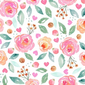 Valentine Heart Floral Fabric, Valentine&#39;s Day Fabric, Fabric by the Yard, Julie Storie, Quilting Cotton, Knit Fabric, Spandex, Sateen