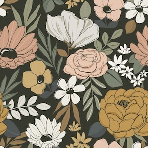 Dark Boho Floral Fabric, Cate and Rainn, Fabric by the Yard, Quilting Cotton, Bamboo, Spandex, Canvas, Swim Fabric, Jersey, Spandex