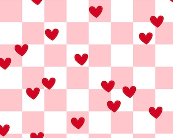 Checker Heart Fabric, Valentine's Day Fabric, Fabric by the Yard, Little Smile Makers, Quilting Cotton, Knit Fabric, Spandex, Jersey, Bamboo