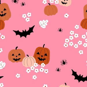 Pink Halloween Fabric, Pumpkin Bat Fabric, Fabric by the Yard, Little Smilemakers, Quilting Cotton, Knit Fabric, Sateen, Broadcloth, Minky