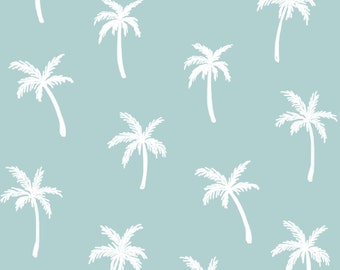 Tela de palmera azul, tela de verano, tela tropical, tela cortada a medida, Kamides Studio, tela de baño, tela para pantalones cortos, algodón acolchado, spandex