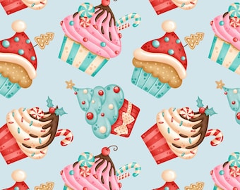 Christmas Cupcake Fabric, Holiday Treat Fabric, Fabric by the Yard, Mikayla Murphy, Quilting Cotton, Knit Fabrics, Minky, Broadcloth, Sateen