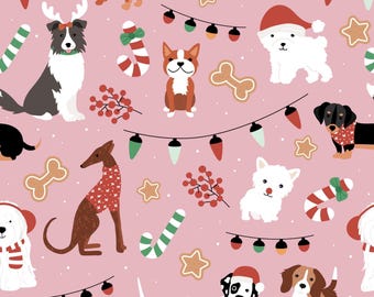 Rosa Weihnachtshund Leckerli Stoff, Nikolaus Hund Leckerli Stoff, Stoffe Meterware, Little Smilemaker, Quilt Baumwolle, Canvas, Strickstoff, Minky