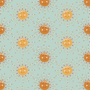 Boho Sunshine Fabric, Indy Bloom Design, Happy Hippy Sunshines, Swim Fabric, Bamboo, Quilting Cotton, Ribbed Knit, Jersey, Boardshort Fabric