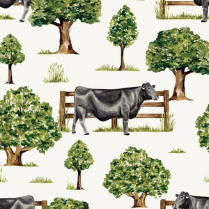 Cow Fabric, Black Angus Fabric, Fabric by the Yard, Farm Fabric, Cate and Rainn, Quilting Cotton, Knit Fabric, Canvas, Sateen, Jersey