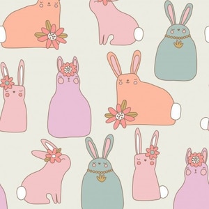 Easter Bunny Fabric, Fabric by the Yard, Spring Fabric, Quilting Cotton, Bamboo, Sateen, Canvas, Jersey, French Terry, Ribbed Knit