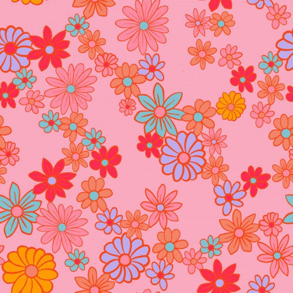 Pink Summer Daisy Fabric , Fabric by the Yard, Vivie and Ash, Quilting Cotton, Swim Fabric, Bamboo, Cotton Spandex, Broadcloth, Rib Knit