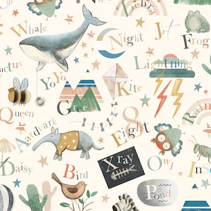Alphabet Fabric,  ABC Fabric, Fabric by the Yard, Back to School Fabric, Quilting Cotton, Spandex, Sateen, Minky, Broadcloth, Jersey