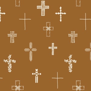 Brown Cross Fabric, Fabric by the Yard, Erin Kendal, Religious Fabric, Easter Fabric, Quilting Cotton, Spandex, Fat Quarter, Bamboo, Sateen