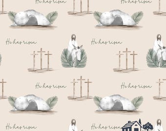 Tela de cruz de Pascua, estampado "Él ha resucitado", tela cristiana, BY Design Graphics