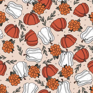 Floral Pumpkin Fabric, Boho Fall Fabric, Fabric by the Yard, Brittany Frost, Broadcloth, Quilting Cotton, Knit Fabrics, Sateen, Minky