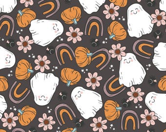 Gray Ghost Fabric, Ghost Rainbow Fabric, Halloween Fabric, Fabric by the Yard, Brittany Frost, Quilting Cotton, Knit Fabrics, Canvas, Minky