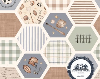 Sports Cheater Quilt, Football Baseball Soccer Faux Quilt, 5 Inch Hexagons, Tate Made Modern