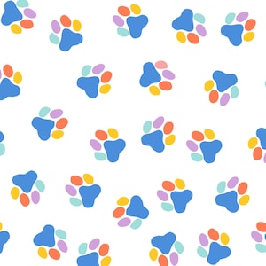 Colorful Dog Paw Fabric, Dog Print Fabric, Fabric by the Yard, Colour and Joy, Quilting Cotton, Knit Fabric, Canvas, Minky, Sateen, Jersey