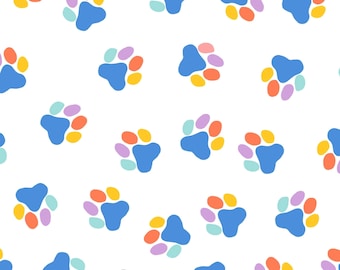 Colorful Dog Paw Fabric, Dog Print Fabric, Fabric by the Yard, Colour and Joy, Quilting Cotton, Knit Fabric, Canvas, Minky, Sateen, Jersey