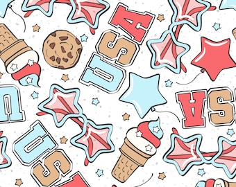 4th of July Sweets Fabric, Ice Cream Cones, Fabric by the Yard, Independence Day, Julie Storie, Quilting Cotton, Knit Fabric, Swim Fabric