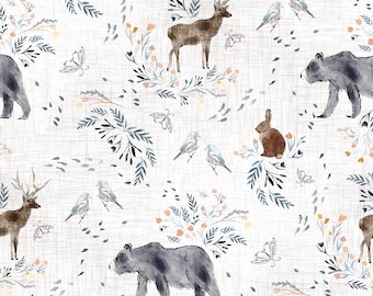 Woodland Animal Fabric, Forest Animal Fabric, Fabric by the Yard, Quilting Cotton, Bamboo, Ribbed Knit, French Terry, Canvas, Sateen