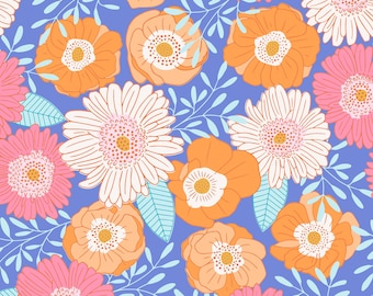 Hellblauer Sommer Blumenstoff, Blumen Swim Stoff, Meterware, Baumwolle, Quilting Baumwolle, Esche + Efeu, Meterware, Boardshort Stoff