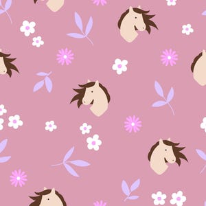 Pink Horse Floral Fabric, Farm Animal Fabric, Fabric by the Yard, Little Smilemakers, Quilt Fabric, Ribbed Knit, Canvas, Jersey, Spandex