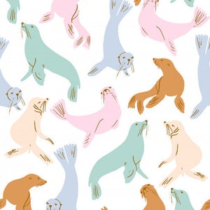 Sea Lion Fabric, Fabric by the Yard, Indy Bloom Design, Quilting Cotton, Swim Fabric, Summer Fabric, Bamboo, Boardshort Fabric, Jersey