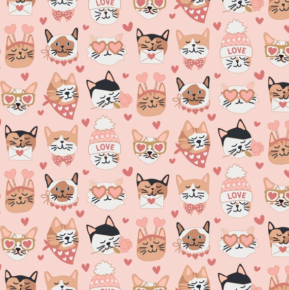 Valentinstag Katzen Stoff, Rosa Kitty Stoff, Stoff Meterware, Hey