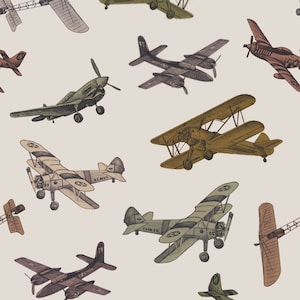 Vintage Airplane Fabric, Fabric by the Yard, Plane Fabric, Melissa Johnson, Quilting Cotton, Boardshort, Broadcloth, Minky, Canvas, Jersey